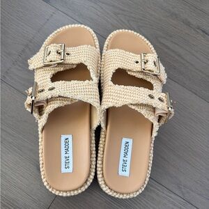 Steve Madden Tan Woven Slide Sandals
